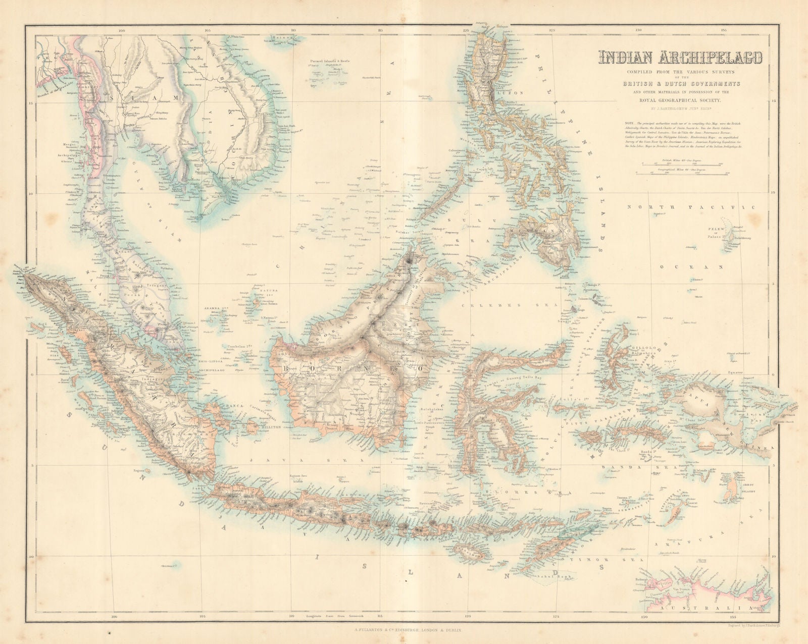 Indian Archipelago. East Indies Indonesia Philippines Malaya FULLARTON c1863 map